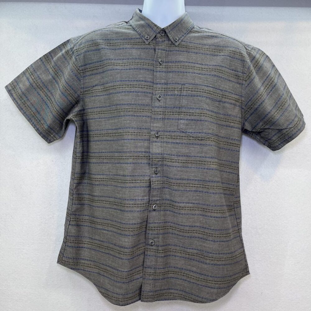 Eddie Bauer Classic fit short sleeve button down cotton gray blue mens sz L